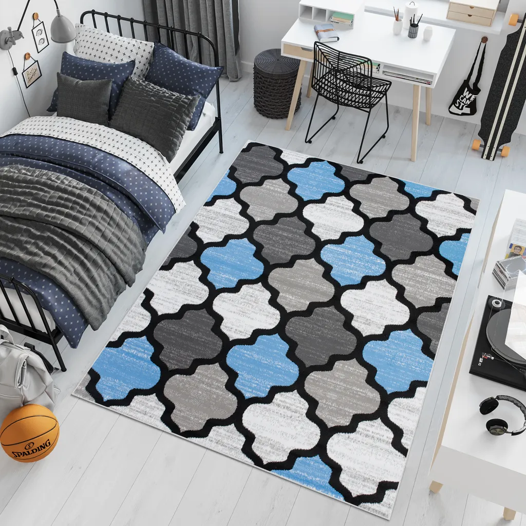Tapis facile à nettoyer certifié OEKOTEX gris bleu marocain 120x170