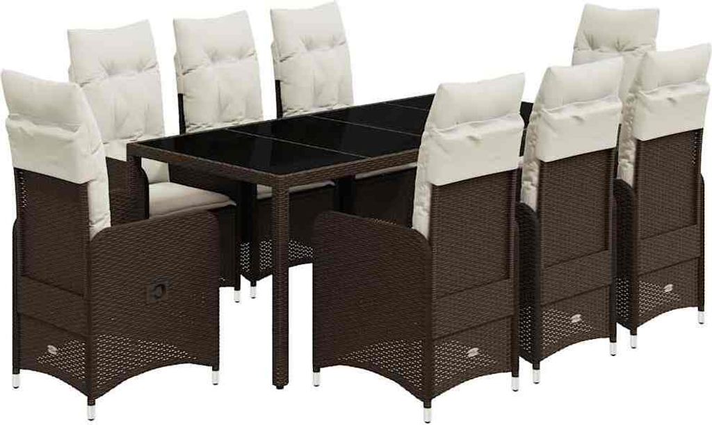 vidaXL 9-tlg. Garten-Bistro-Set mit Kissen Braun Poly Rattan