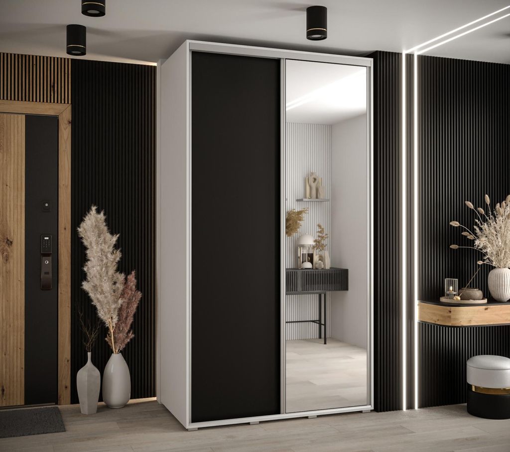 Kleiderschrank YVONA 3 – 140/60 cm, weiß/schwarz/silber