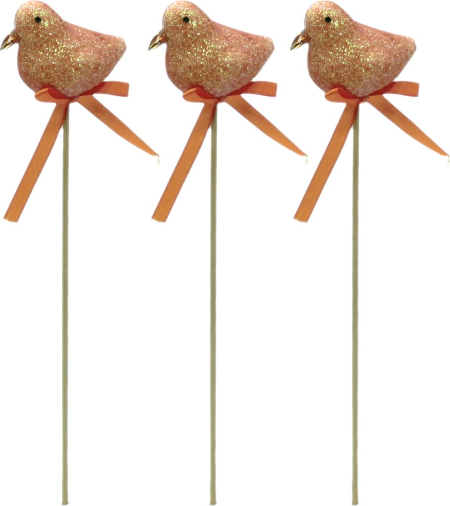 Blumen-Stecker Glitzer Vogel orange 6 x 25cm 3 Stück Dekostecker Gartenstecker Bird Deko
