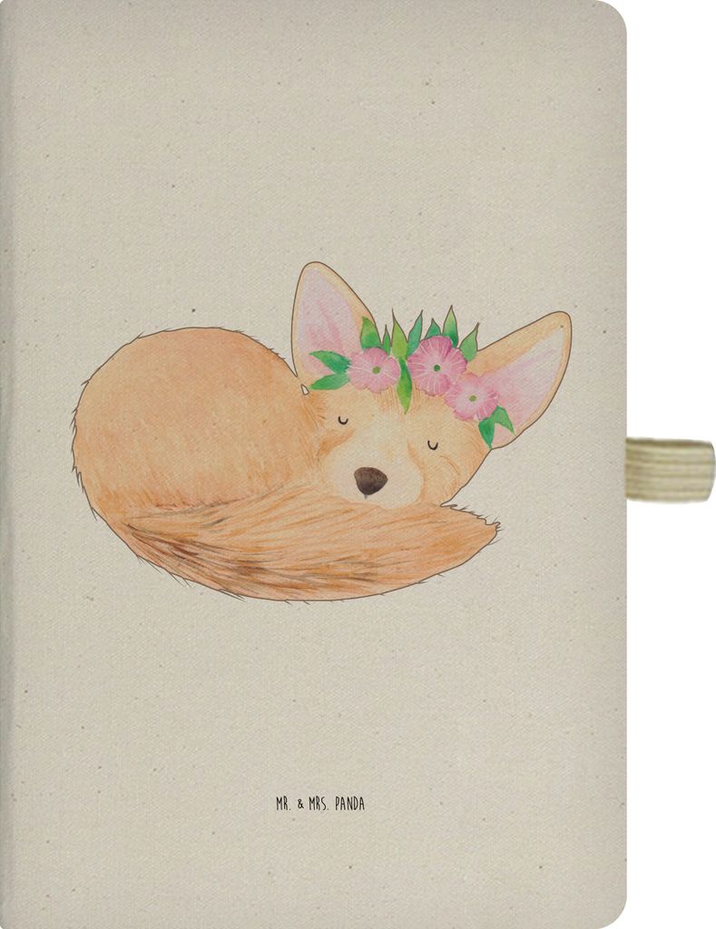 Mr. & Mrs. Panda Tagebuch Wüstenfuchs Blumen - Transparent - Geschenk, Notizbuch Hardcover, Blumenkranz, Wüste, Glücklich, Afrika, Journal, Skiz...