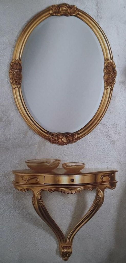 Casa Padrino Luxus Barock Möbel Set Gold - 1 Barock Wandkonsole mit Schublade & 1 Ovaler Barock Wandspiegel - Barock Hotel & Schloß Möbel - Luxu...