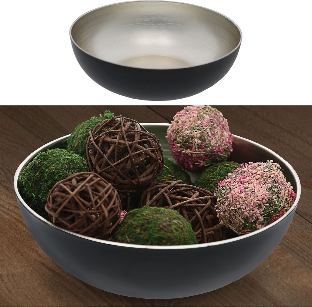 Deko Schale rund champagner/schwarz Ø20cm x H7,5cm Kunststoff Pflanzschale Snackschale Obstschale