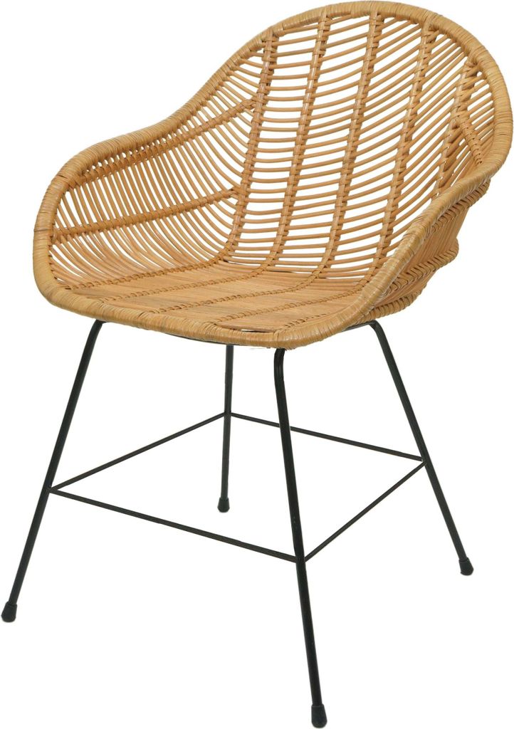 Esszimmerstuhl MCW-M28, Küchenstuhl Korbstuhl Rattansessel Rattanstuhl Stuhl, Kubu Rattan Metall