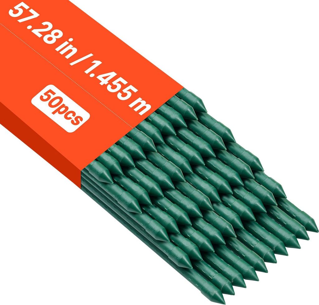 Rankhilfe Pflanzstäbe - 10er-Pack Pflanzenstützen & Tomatenstäbe - Kunststoffbeschichtet - Metall - Ø 11 mm - Länge 145,5 cm - Spitzes Ende - ...