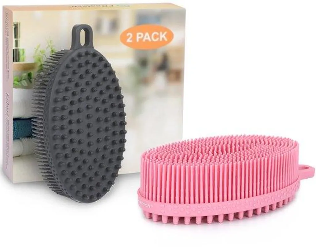 Brosse de bain silicone souple à double texture pour massage corporel
