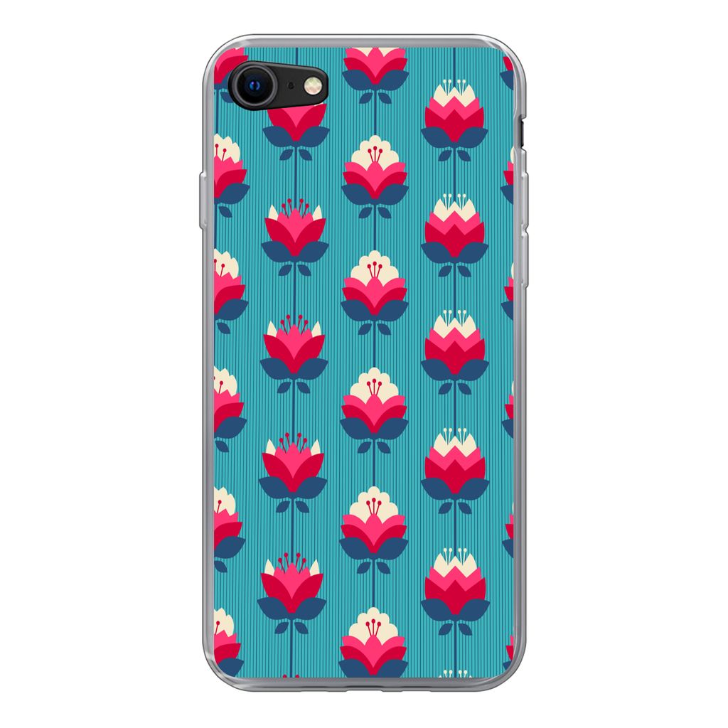 MuchoWow Handyhülle Schutzhülle Hülle für iPhone SE 2022 Muster - Retro - Lilie Silikon Softcase Handy Hülle - Schutzhülle