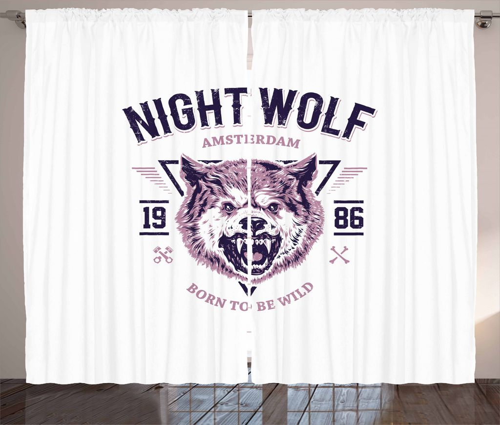 ABAKUHAUS Wolf Rustikaler Vorhang, Roaring und Wütend Animal, Wohnzimmer Universalband Gardinen mit Schlaufen und Haken, 280 x 245 cm, Getrocknete...