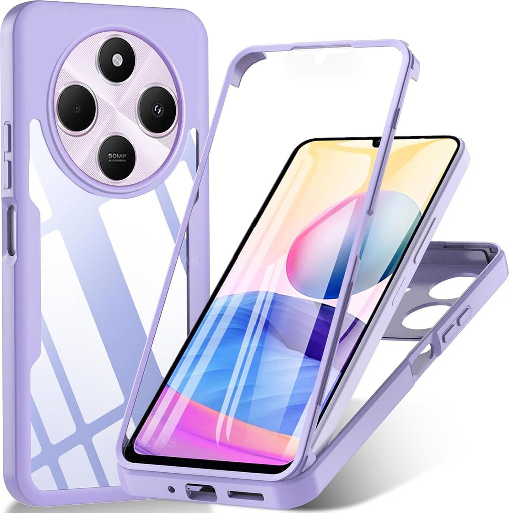 Für Xiaomi Redmi 14C Full Cover 360 Grad Acrylic Hybrid TPU Schutz Hülle Lila