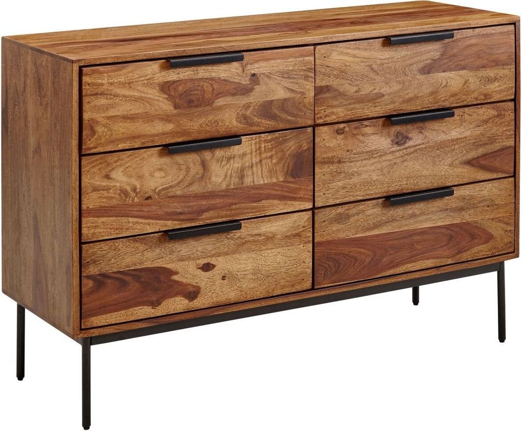 Kommode 117x80x42 cm Sheesham Massivholz / Metall Schubladenkommode, Industrial Sideboard Kommodenschrank Holz Modern, Standschrank Anrichte Wohnzi...