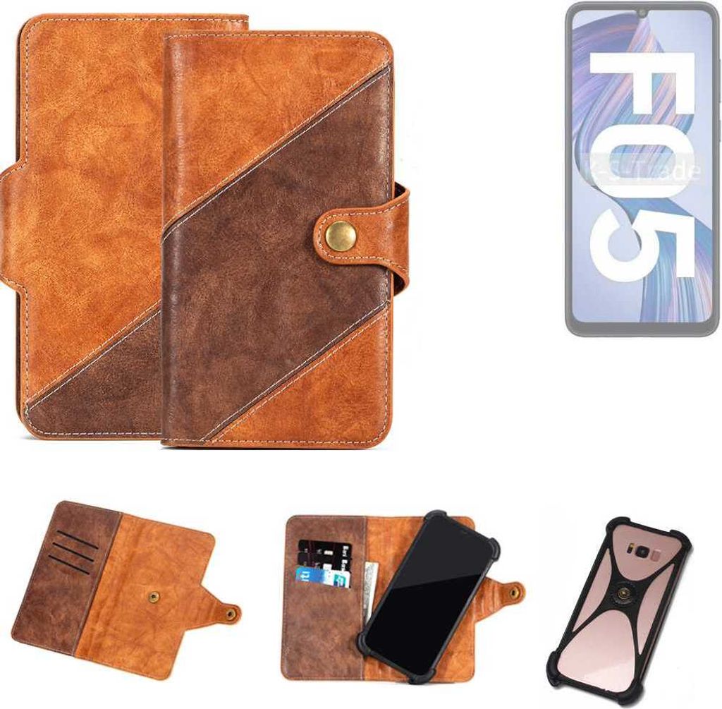K-S-Trade Handyhülle Schutzhülle Bookstyle Case Wallet-Case kompatibel mit Samsung Galaxy F05 Cover Klapphülle Kantenschutz Smartphone dunkelbraun