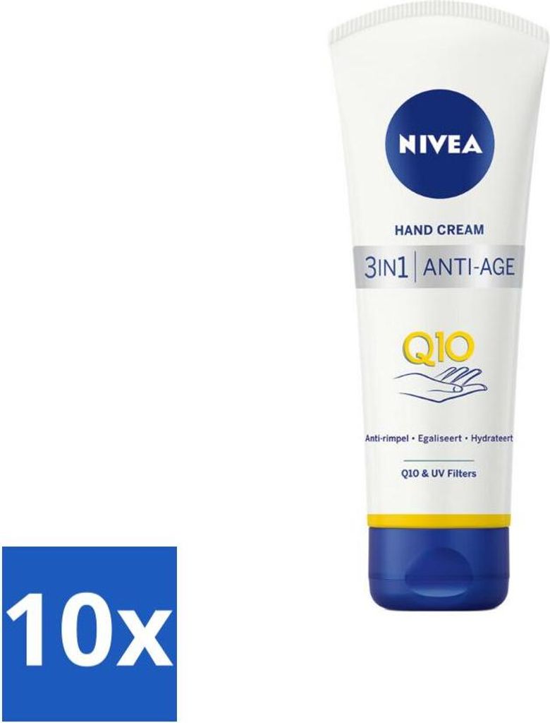 NIVEA - Handcreme - 3-in-1 Q10 Anti-Aging - Anti-Falten - Gleicht aus - Spendet Feuchtigkeit - 100 ml - Vorteilspack - 10 Stücke