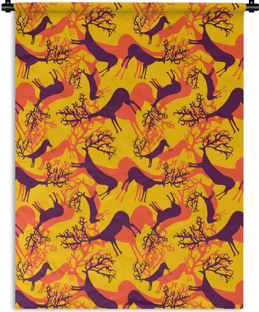 MuchoWow Wandteppich Wandbehang Muster - Hirsche - Farben 150x200 cm Tapisserie Dekoration Wandtuch - Wandaufhängung - Moderner