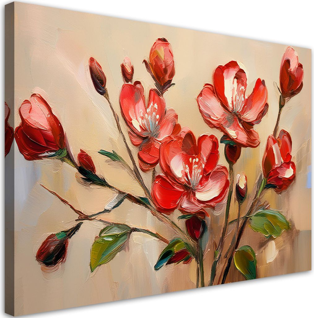 Leinwandbild Rot Blühende Blumen Pflanzen 60x40 Feeby Rot bild für die wand bereit zum aufhängen