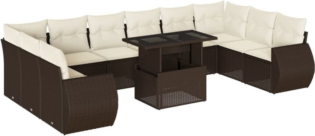 "2026 Aktion" 11-tlg. Garten-Lounge-Set - elegantes Design - Sitzgruppe/Gartengarnitur - mit Kissen Braun Poly Rattan - Terassenmöbel NeuMöbel766482