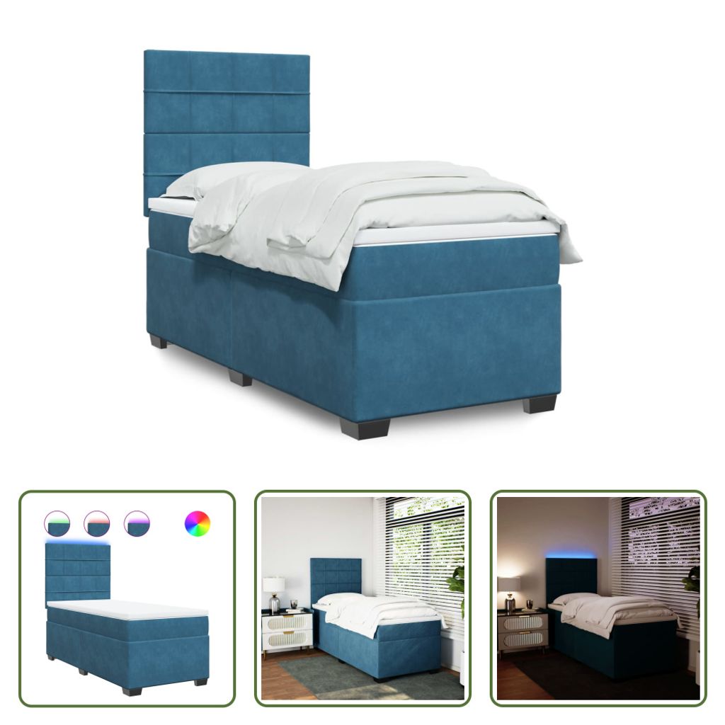 The Living Store Boxspringbett mit Matratze Blau 90x190 cm Produktbild 