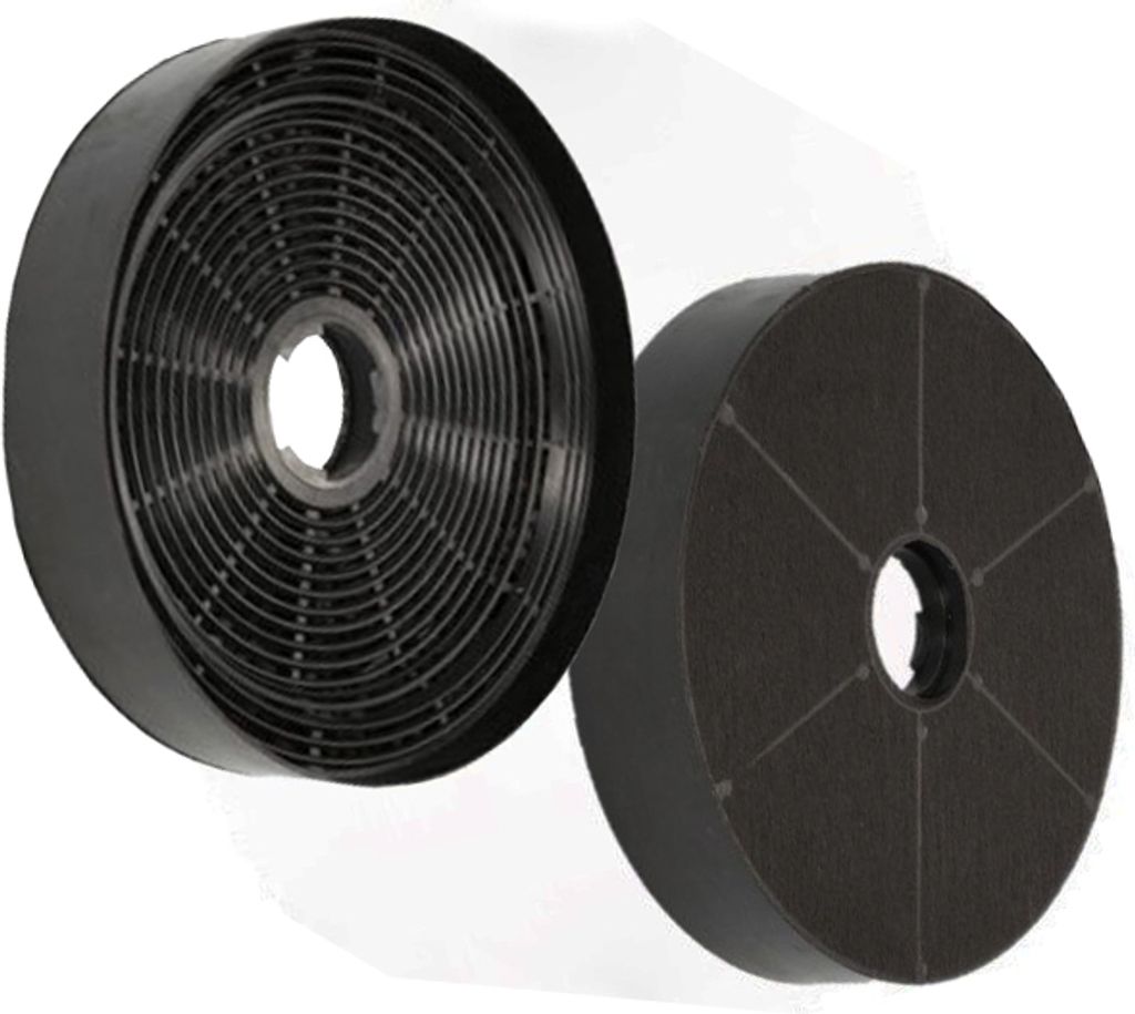 Two charcoal filters for a range hood, shown against a white background.