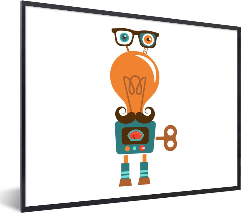 MuchoWow Gerahmtes Poster Roboter - Brille - Schnauzbart - Kinder - Jungen 40x30 cm - Poster mit Schwarzem Bilderrahmen Wandposter Rahmen Foto Bi...