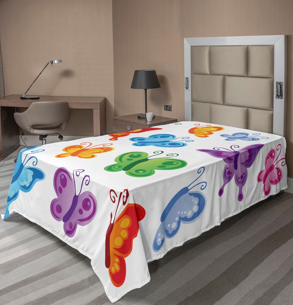 ABAKUHAUS Schmetterling Bettlaken, Bunter Schmetterlings Sammlungs Druck Netter Winged Tier Liebe Grafikdruck, weiches bequemes oberes Bettlaken f...