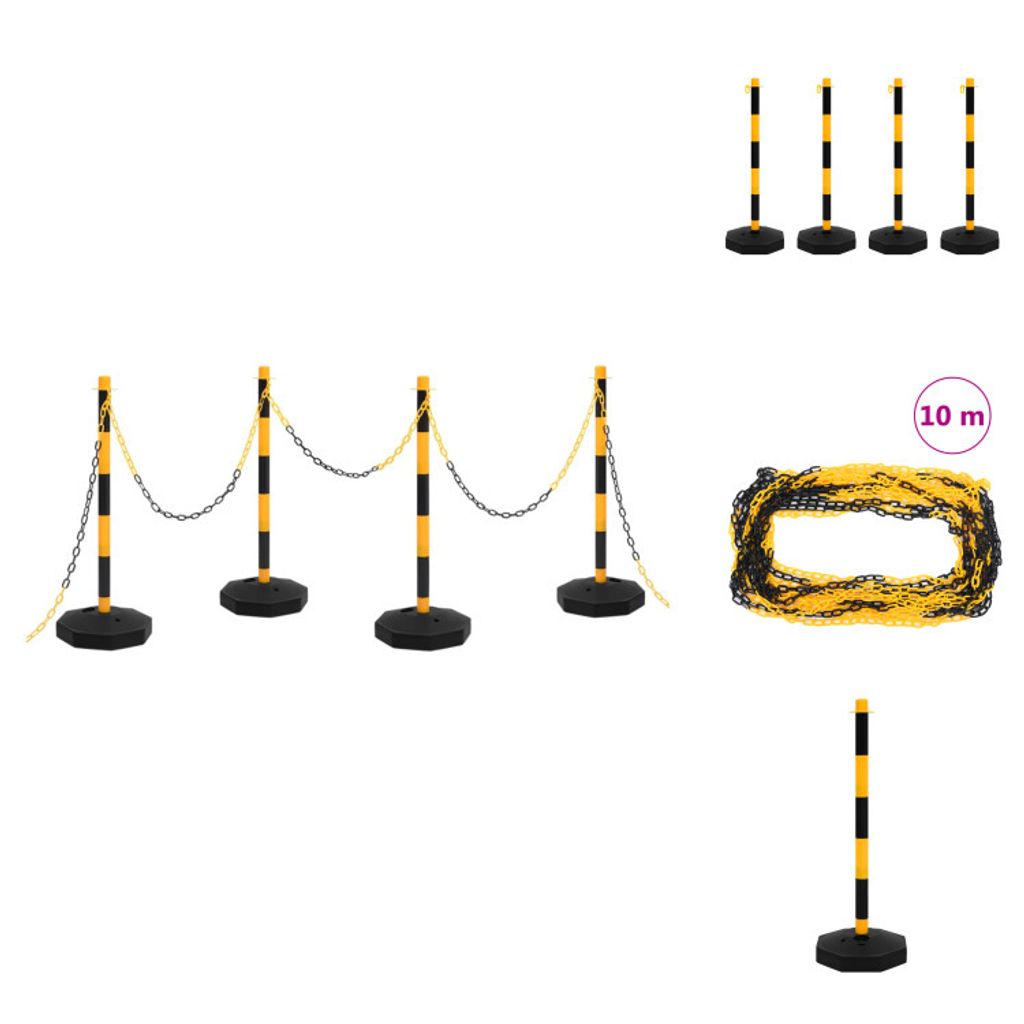 vidaXL Kettenpfosten-Set mit 10 m Kunststoffkette - Verkehrsschilder