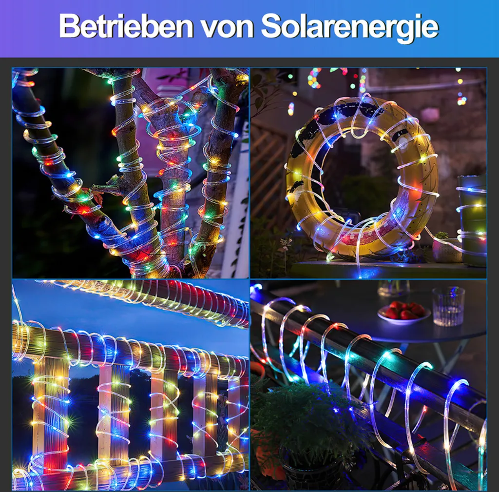 Pavlleen 3 luci solari per esterni, 12M 120LED Catena Luminosa Esterno Solare, IP65 Impermeabile, 8 modalità, per giardino, balcone, feste, matrimoni, campeggio, cortile, decorazioni natalizie