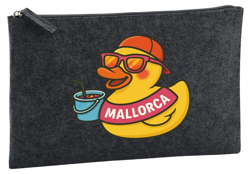 Huuraa Kulturbeutel Quietscheente Malle Gummiente Mallorca 1 Liter Charcoal Filz Kosmetiktasche Geschenkidee