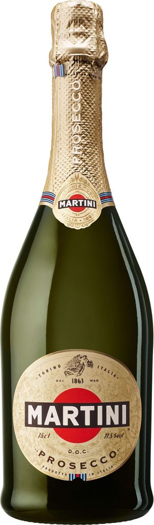 A bottle of Martini Prosecco on a white background.