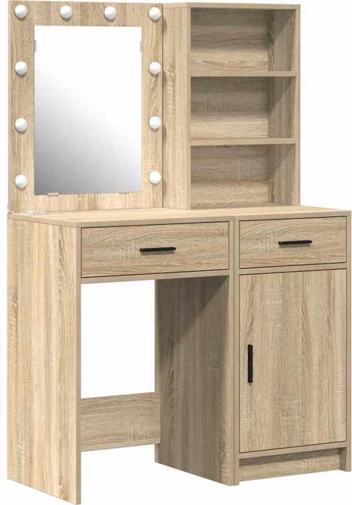 Schminktisch Set mit Regal 2 pcs Sonoma-Eiche Holzwerkstoff