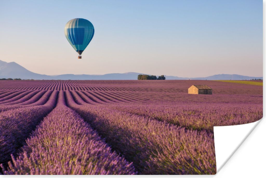 MuchoWow Poster Heißluftballon - Blumen - Berg - Lavendel 180x120 cm - Fotoplakat