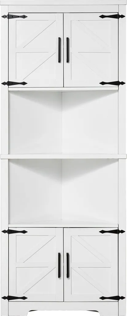 Armoire d'angle 4 portes bois blanc 171cm avec tablettes modulables - 9