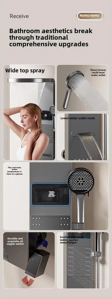 Douche cascade anti-calcaire aluminium brossé - Remplacement mural - 2