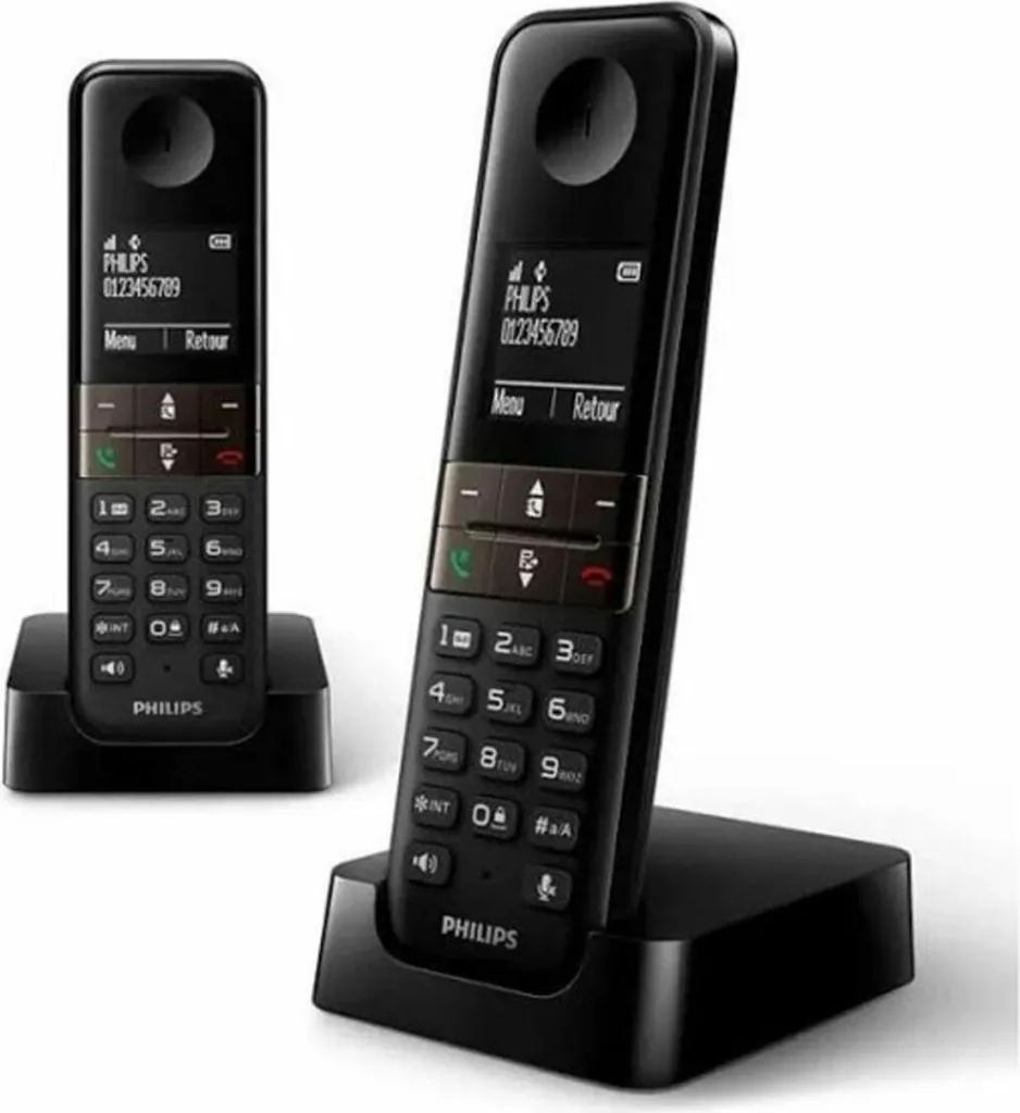 Philips D4702B/34 Téléphone Sans Fil Duo Noir Son HQ et Blocage d'Appels