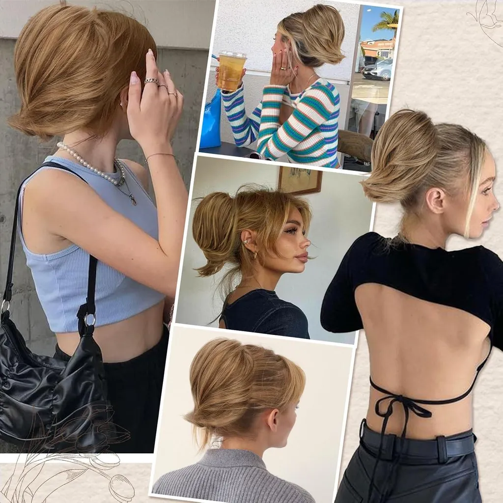 BARSDAR Parrucchino Bun Ponytail Sintetico 20cm Marrone Biondo Cenere - 6