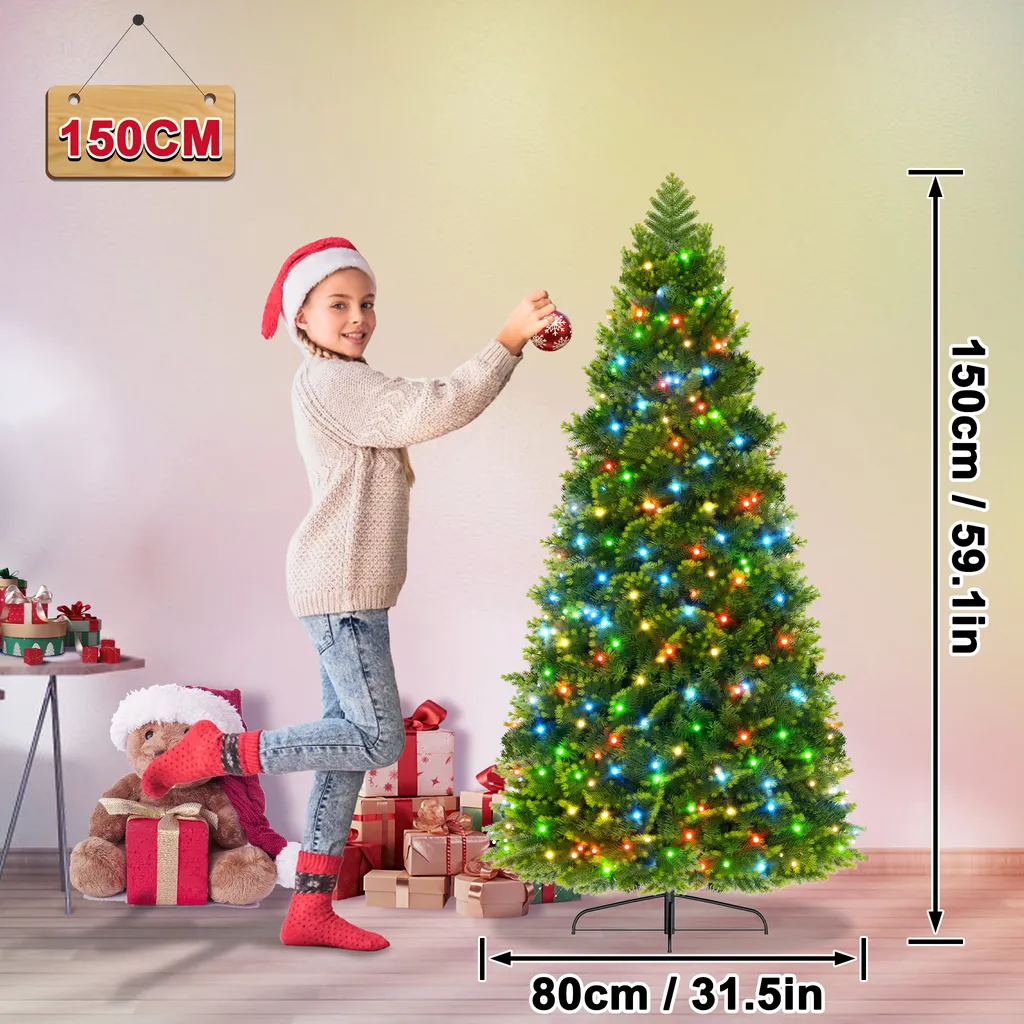 Sapin de Noël avec 200 LED Intégrées 150cm Mix PE/PVC et Support en Métal