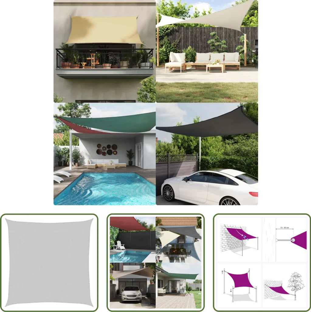 The Living Store Tenda da sole grigio chiaro 6x6 m 100% poliestere Oxford