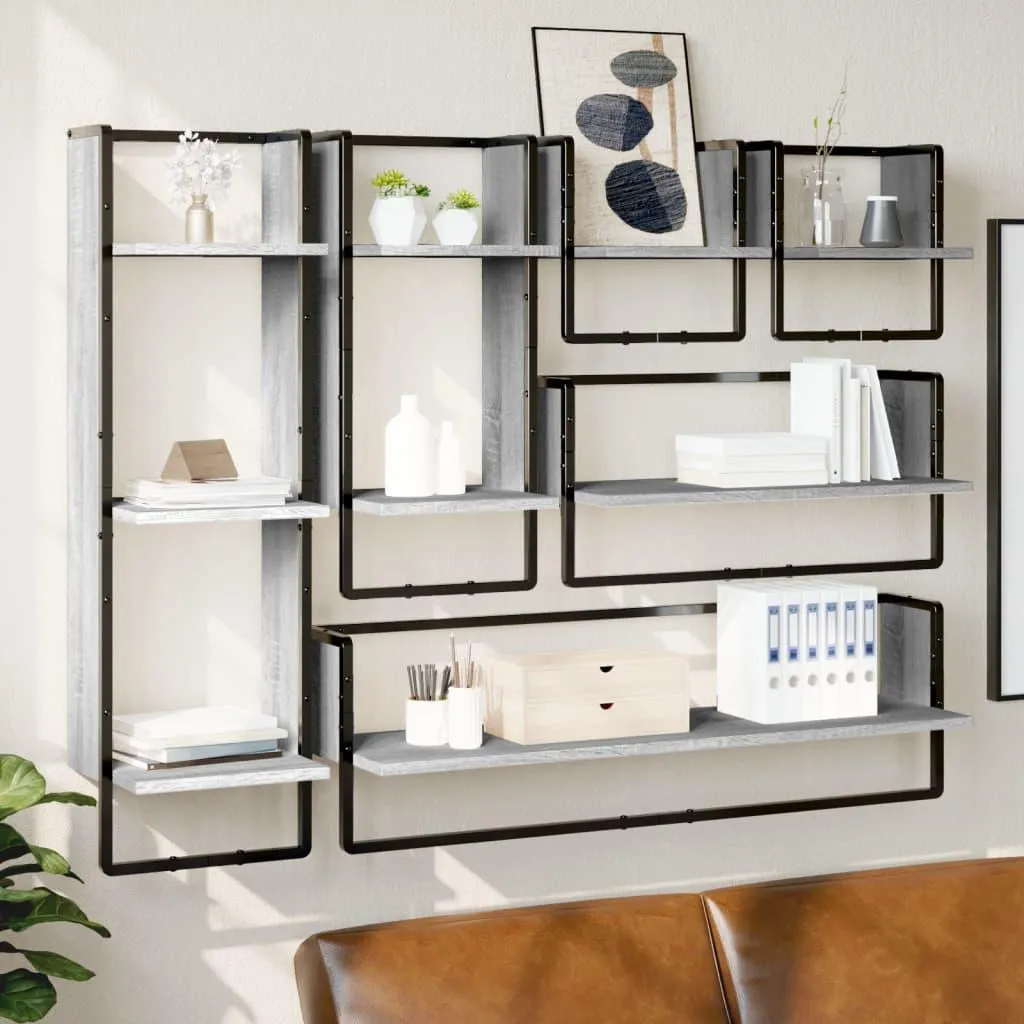 Set 6 Scaffali a Muro Grigio Sonoma vidaXL con Aste | Arredo Design - 2