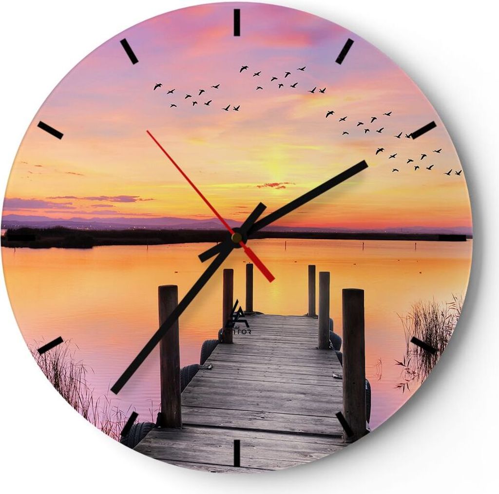 Wanduhr - Rund - Glasuhr - Fußgängerbrücke Sommer Menschen Liebe - 40x40cm - Schleichendes Uhrwerk - Lautlos - zum Aufhängen bereit - Dekoratio...