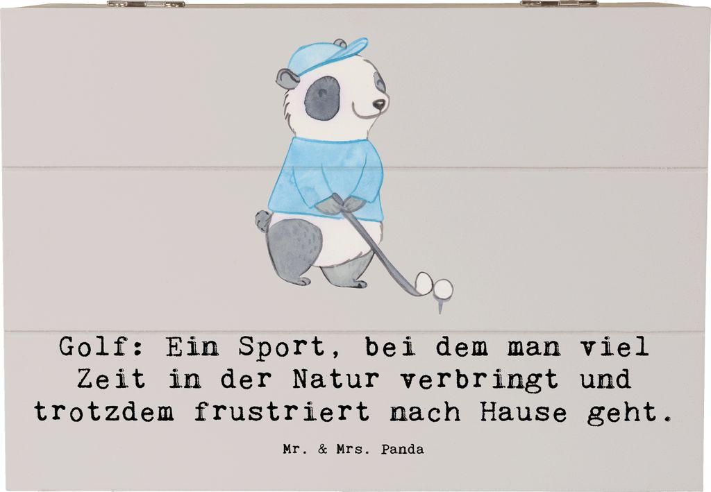 Mr. & Mrs. Panda Schatulle Golf Erlebnis 22 x 15 cm - Grau Pastell - Geschenk, Teamsport, Humor, Kiste, Sportler, Sport, Herausforderung, fotobox, ...