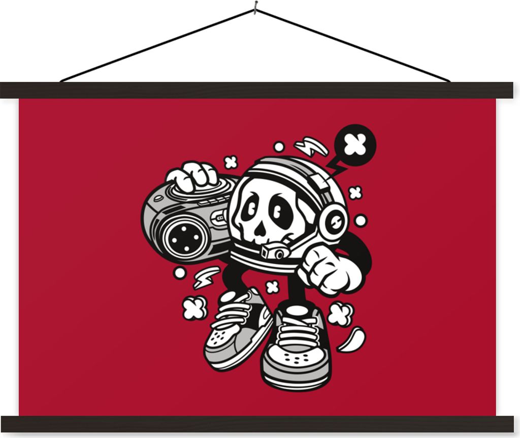 MuchoWow Textilposter Radio - Rot - Vintage 150x100 cm mit schwarzem Rahmen - Schlafzimmer