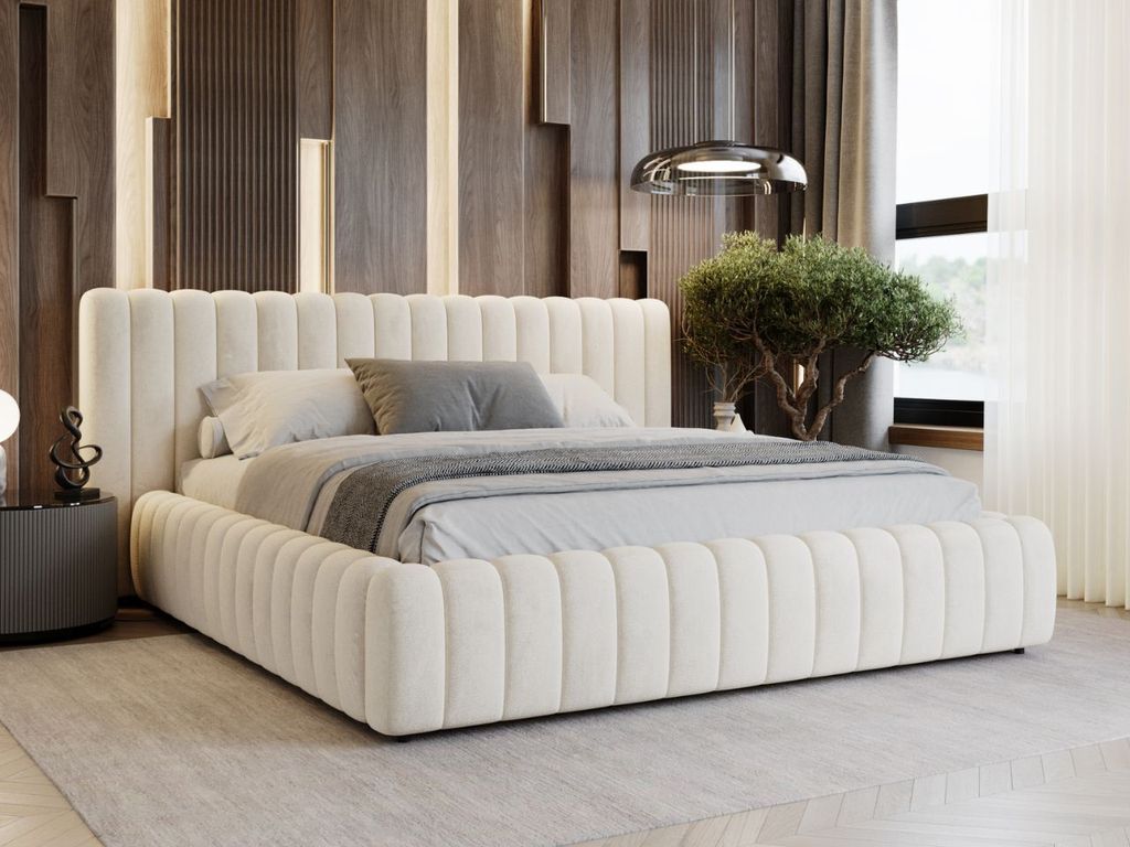 GrainGold Polsterbett Bliss 200x200 cm - Bett 200x200, Polsterbett mit Bettkasten und Lattenrost -Beige (Royal 02)