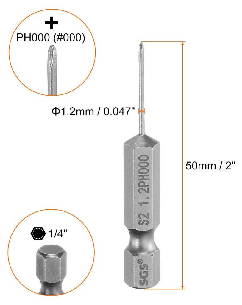 10 Stš¹ck PH000 Phillips Schraubendreher Bit Set mit 1/4" Sechskantschaft, 1.2mm Stab 50mm Lang Magnetische Kreuzkopf Bitsatz S2 Stahl Bohrer Ele...