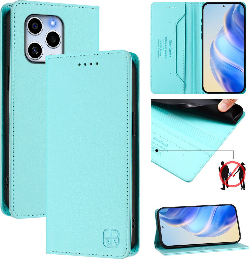 Lederhülle für Honor 60 SE Hülle Flip Brieftasche Kartenfächern Ständer Schutzhülle Türkis
