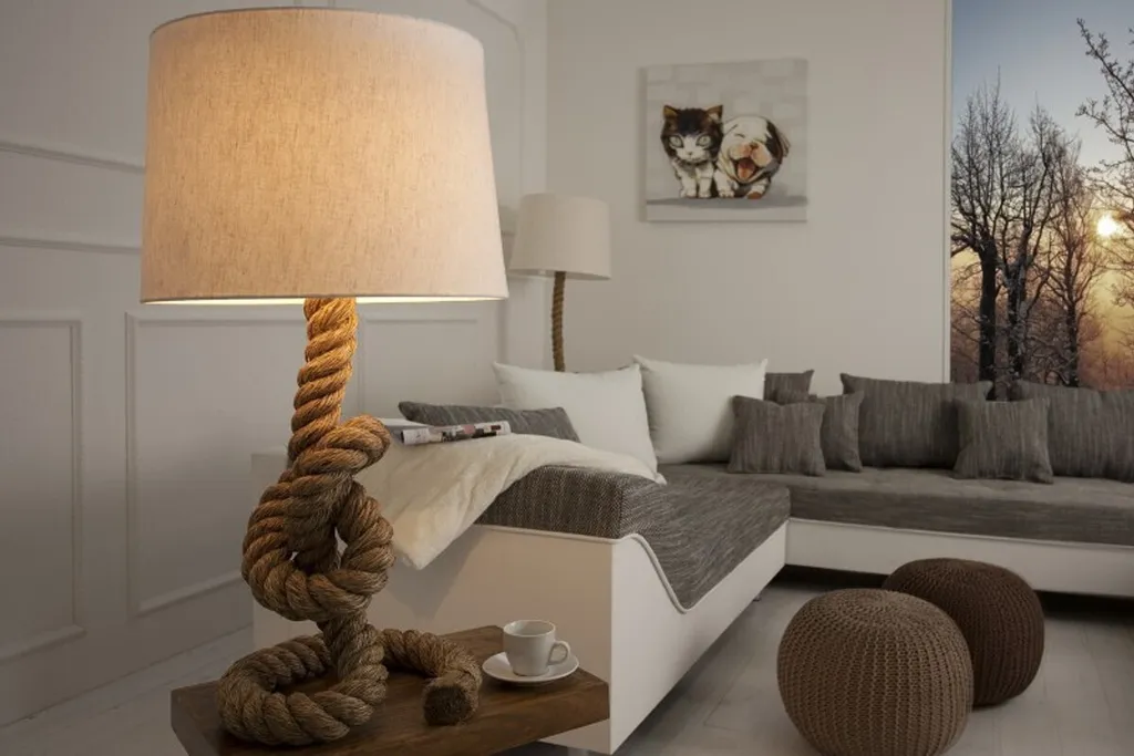 Lampe tabouret corde de style nautique - Luminaire de table Casa Padrino