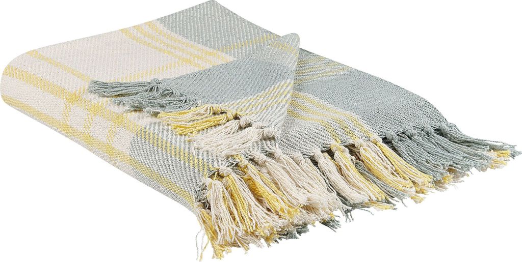 BELIANI Kuscheldecke Gelb und Dunkelgrün Baumwolle 125 x 150 cm Kariert Klassisch mit Fransen Handgewebt Schlafzimmer Wohnzimmer Überwurf Wohndecke