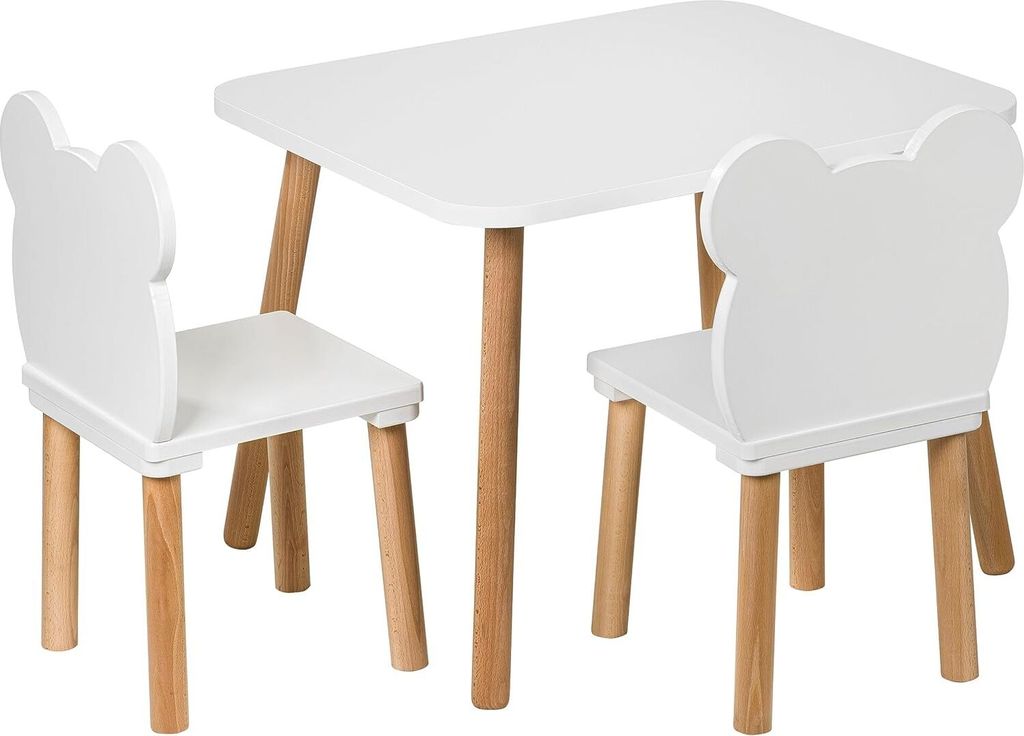 PlayPals Furniture Kindertisch mit 2 Stühlen- Kinder Tisch Stuhl Set aus Holz, 50x 60 cm- Stabile Kindersitzgruppe Amy 2 Stühle,natürliche Sitzm...