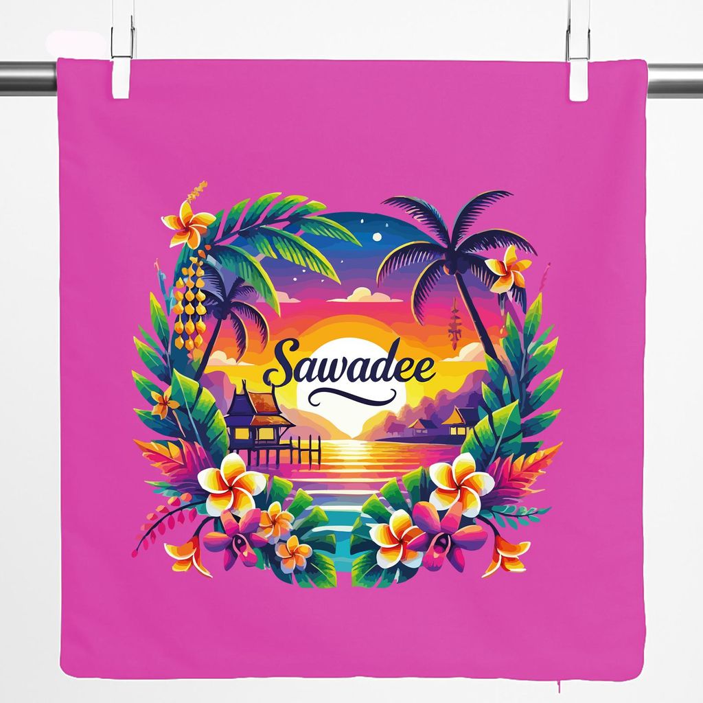 Huuraa Kissenbezug Sawadee thailändische Begrüßung 40x40cm Fuchsia Baumwolle Dekokissenbezug Geschenkidee