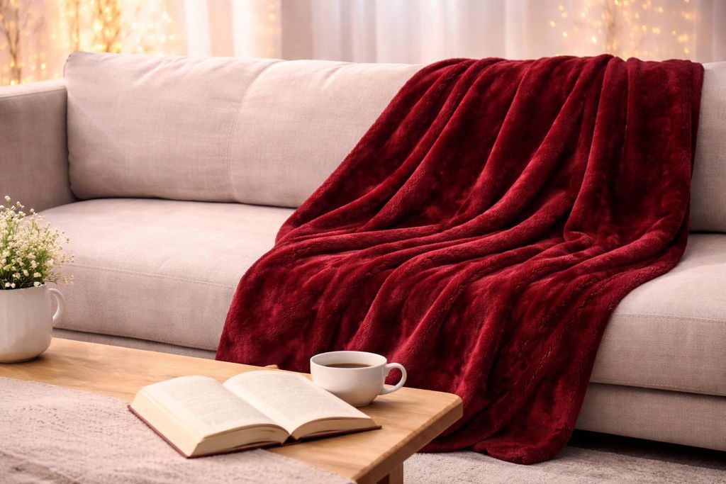 RHP Premium Tagesdecke 180x200 cm | Kuscheldecke Sofadecke Couchdecke Rot