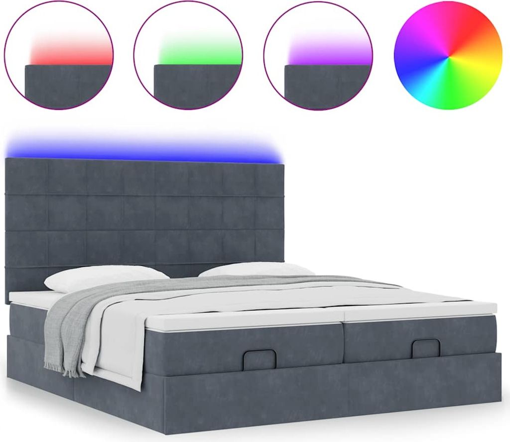Ottoman-Bett mit Matratzen & LEDs Dunkelgrau 200x200 cm Samt