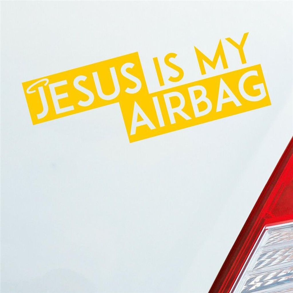 Auto Aufkleber Jesus is my Airbag Glaube Kirche Schutzengel 18x7 cm Gelb Sticker Heckscheibenaufkleber