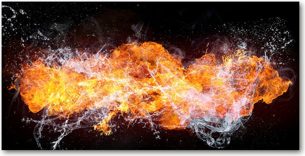 Tulup Leinwandbild - 140x70 cm - Wandkunst - Drucke auf Leinwand - Leinwanddruck - Kunst: modern & klassisch - Orange - Feuer gegen Wasser